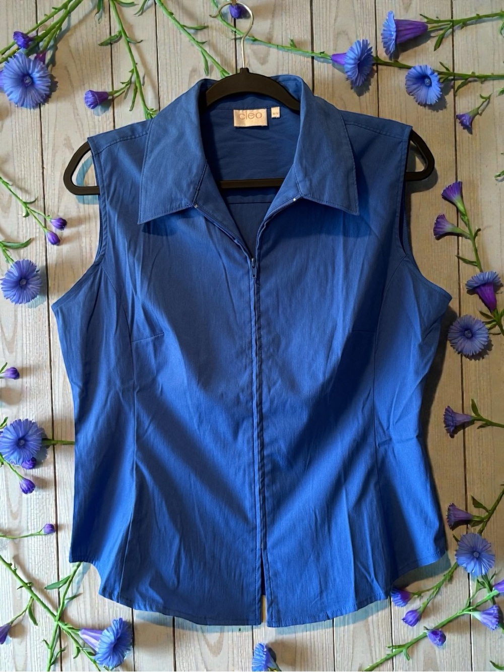 Cleo Pacific Blue Sleeveless Zip-Front Top